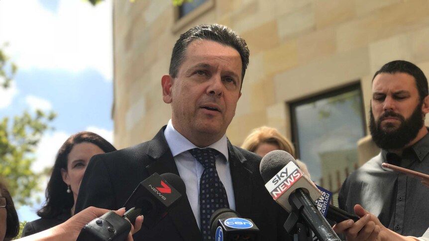 SA Best leader Nick Xenophon speaks at a news conference.