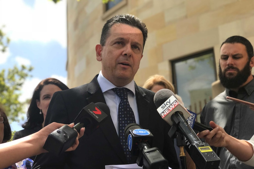 SA Best leader Nick Xenophon speaks at a news conference.