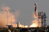 New Shepard rocket at the point of takeoff. 