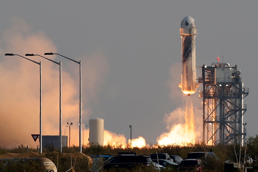 New Shepard rocket at the point of takeoff. 