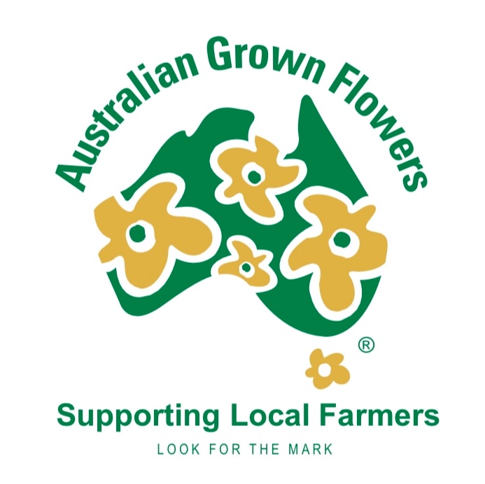 logo drawn with a picture of Australia in green with yellow flowers on the inside