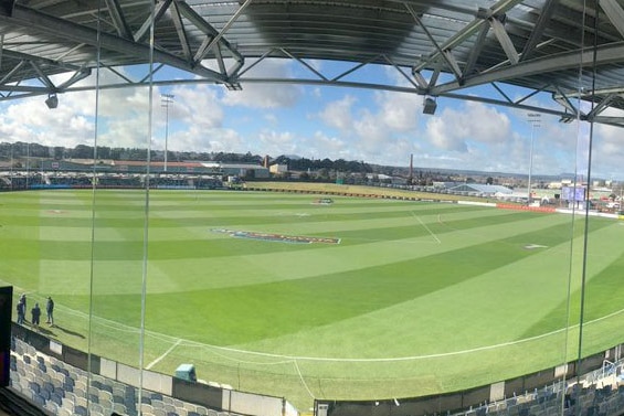 The view from the commentary box at the newly revamped Eureka Stadium in Ballarat, Victoria.