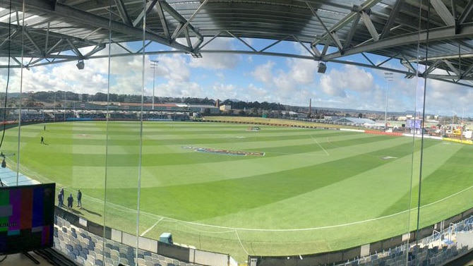 The view from the commentary box at the newly revamped Eureka Stadium in Ballarat, Victoria.
