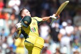 Australia's David Warner celebrates a century against Pakistan in the fifth ODI at Adelaide Oval.