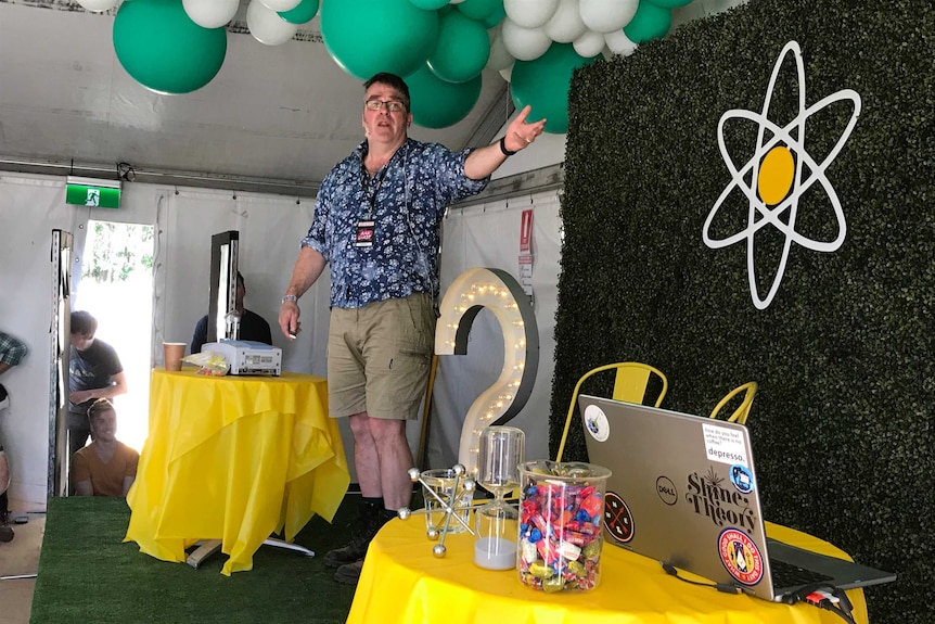 Dr David Caldicott giving a pill testing presentation at Splendour in the Grass