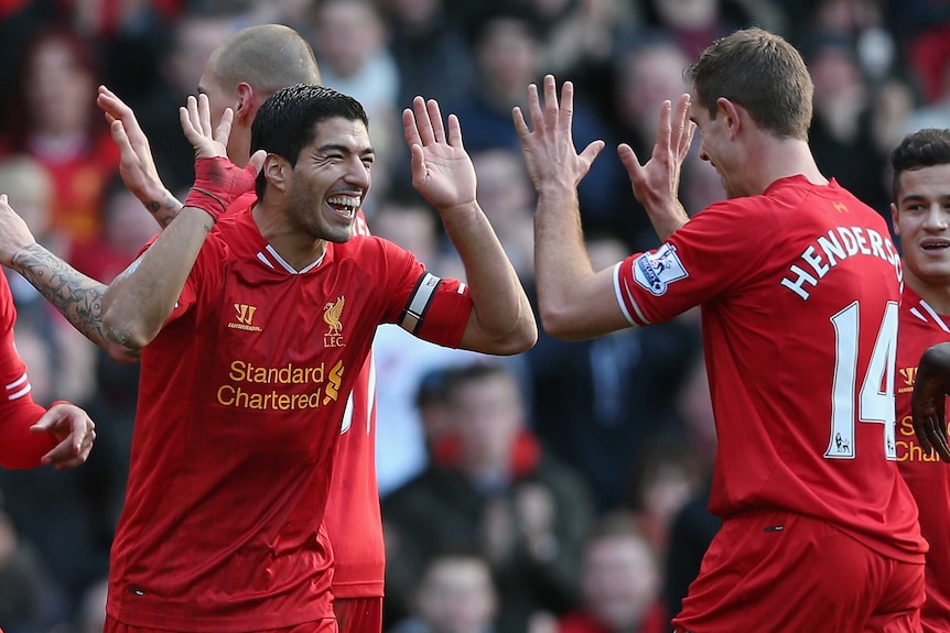 Suarez celebrates a goal