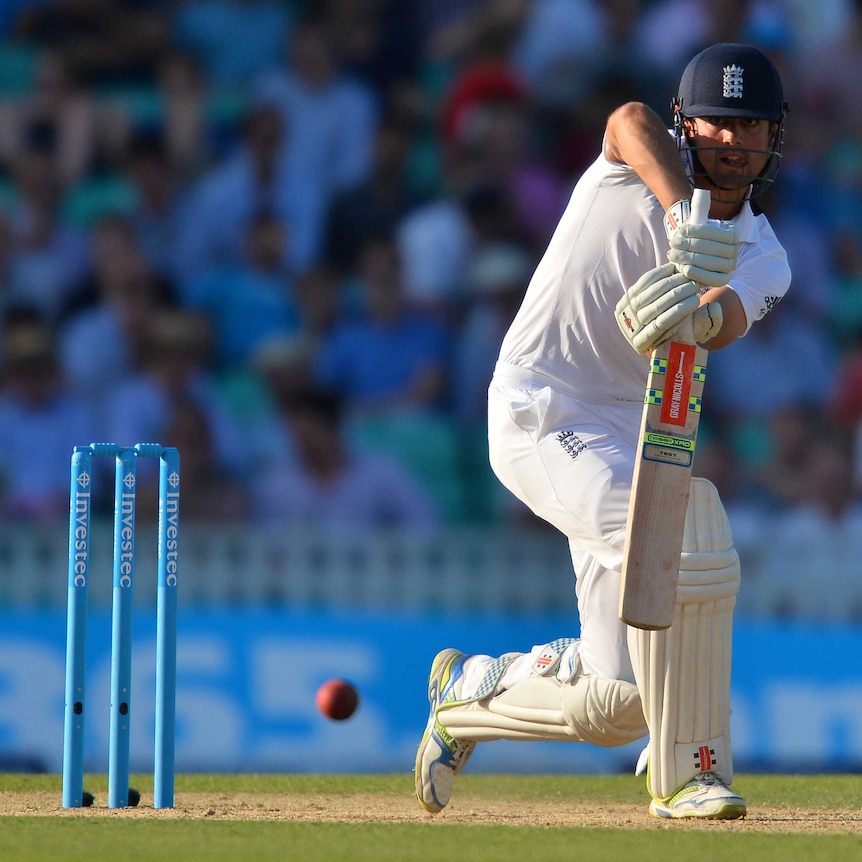 England's Alastair Cook batting after Australia enforces the follow-on on day three at The Oval.