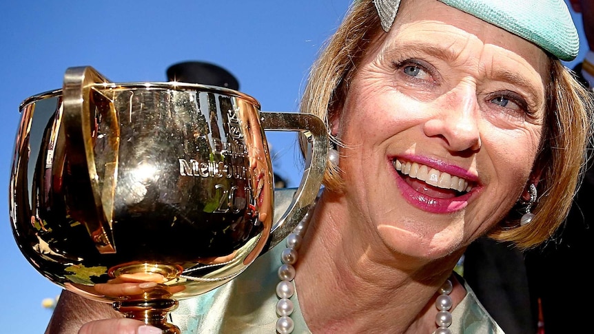 Gai Waterhouse with the Melbourne Cup