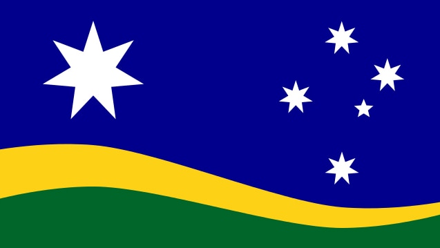 An alternative Australian flag design including the southern cross and a green and gold wave