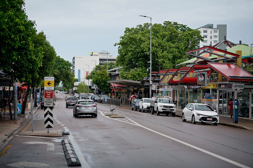 Mitchell Street in the Darwin CBD on a rainy day. 