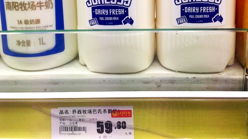 Australian milk for sale in a Chinese supermarket for the equivalent of $15 a litre.