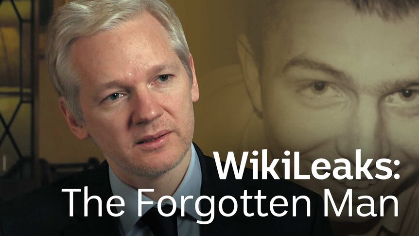 Julian Assange wearing a stern expression