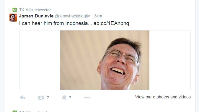 Terry Mills, the man rolled by Adam Giles as NT chief minister, retweets a journalist's tweet.
