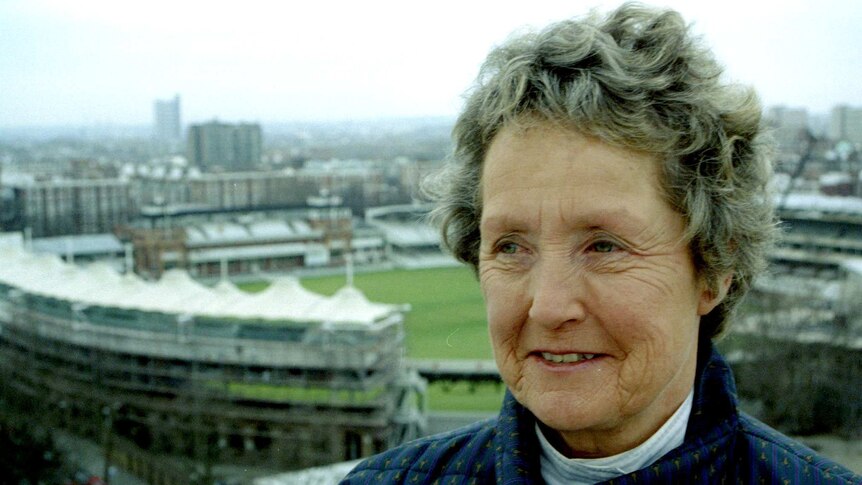 Former England women's cricket captain Rachael Heyhoe-Flint at Lord's cricket ground in 1998.