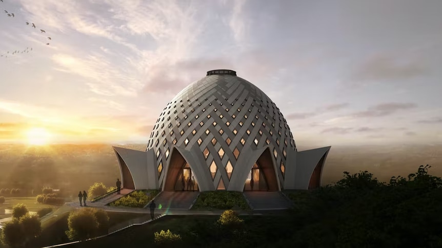Computer rendering of the new Baha'i house of worship in Port Moresby. The building resembles a weaved basket