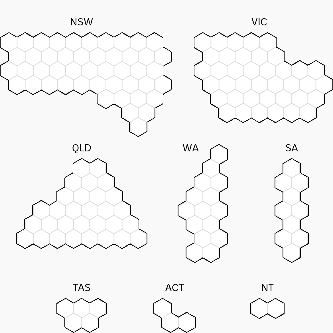 The states are now re-ordered into a grid view showing those with the most electorates first, down to the smallest.