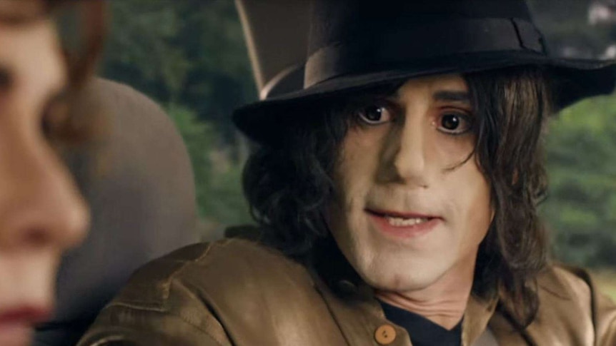 A screenshot of the 'Urban Myths' trailer showing white actor Joseph Fiennes playing the late Michael Jackson.