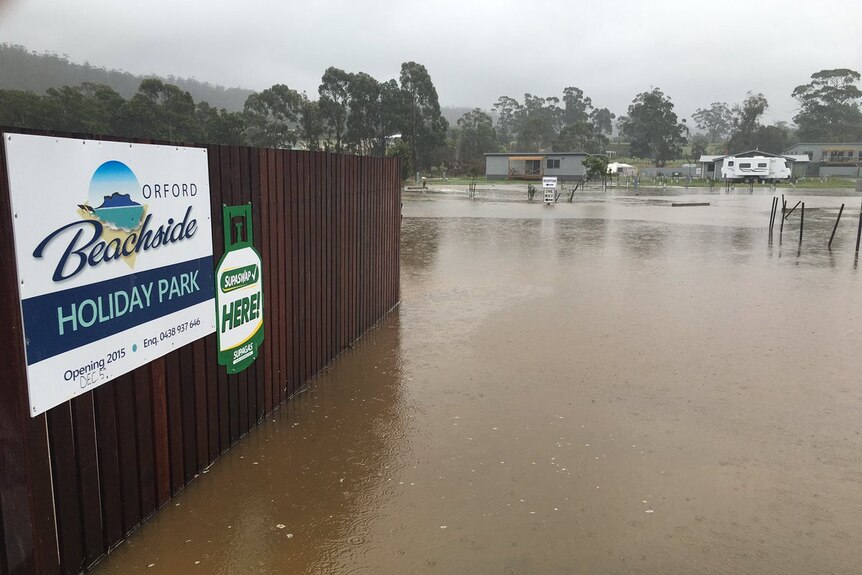 Flooding at Orford Holiday Park, Tasmania, 15 September 2016.