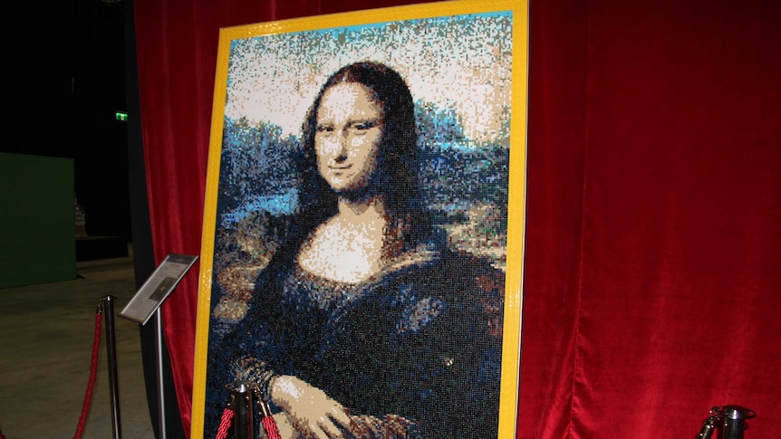 Mona Lisa painting made of Lego featuring at exhibition