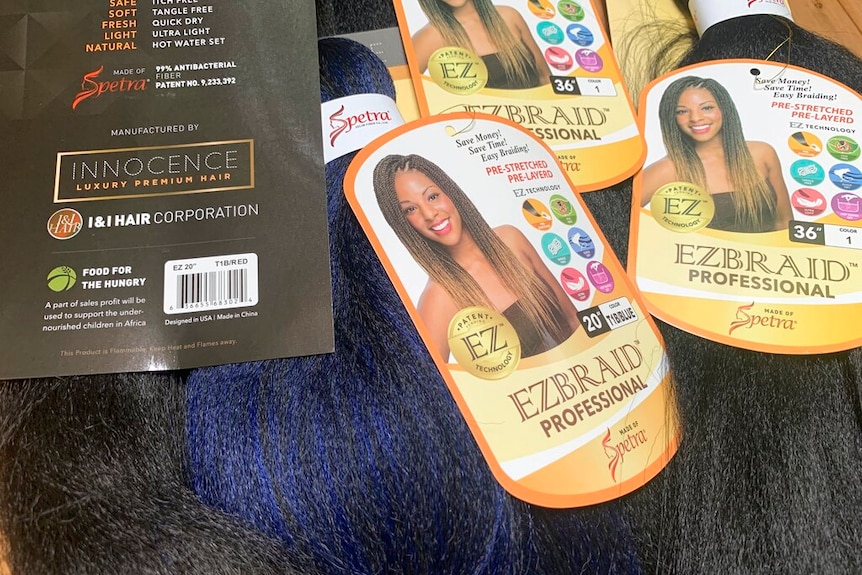 Close up image of 'innocence' branded hair weaves.