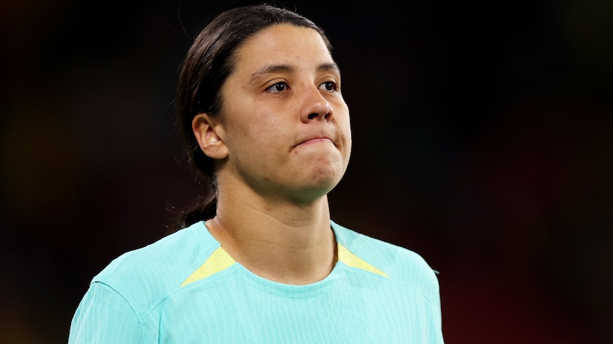 Sam Kerr looks ahead during a 2023 Women's World Cup match.
