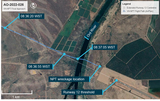 An aerial map of East Kimberley Regional Airport showing where the plane crashed.