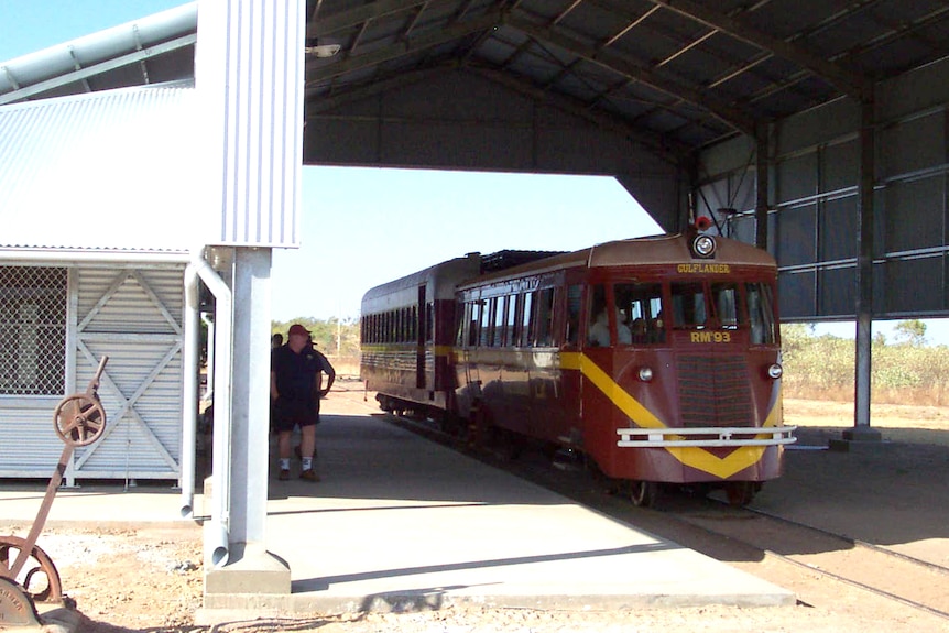 Gulflander train parked in the Croydon Station in north-west Queensland.