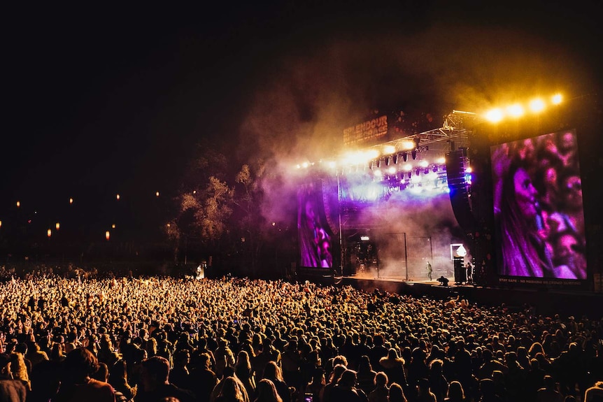 Wide shot of Haydne James playing to a big crowd at Splendour in the Grass 2019
