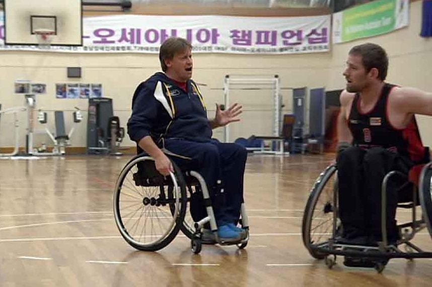 David Gould coaching wheelchair basketball.