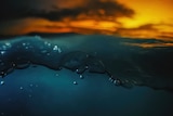 An image showing half underwater, half sunset.