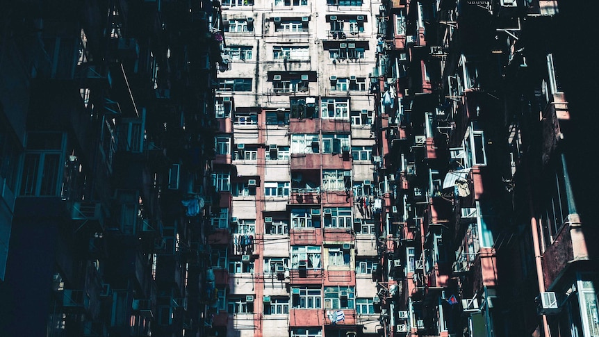 A view from the internal courtyard of an apartment block