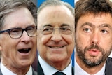 The faces of John W Henry, Florentino Perez and Andrea Agnelli