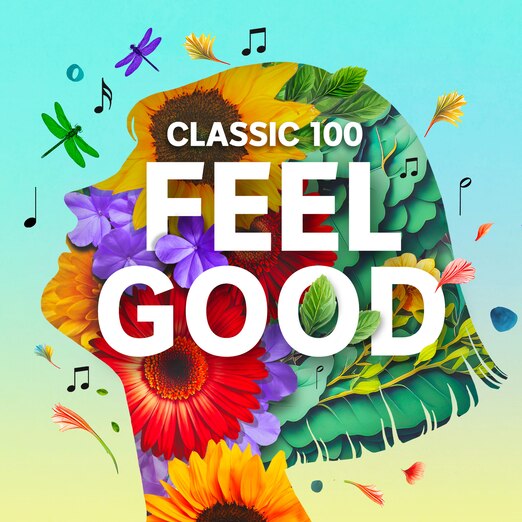 A graphic image of a face profile made up of flowers and leaves with the words "Classic 100 Feel Good" across it and "Vote now" 