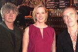 Leigh Sales with Neil Finn (left) and Nick Seymour (right) of Crowded House