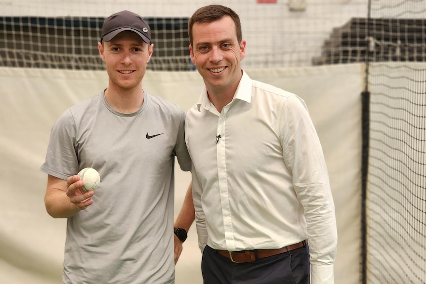 Young leg spin bowler Will Bowering stands next to mentor Cullen Bailey