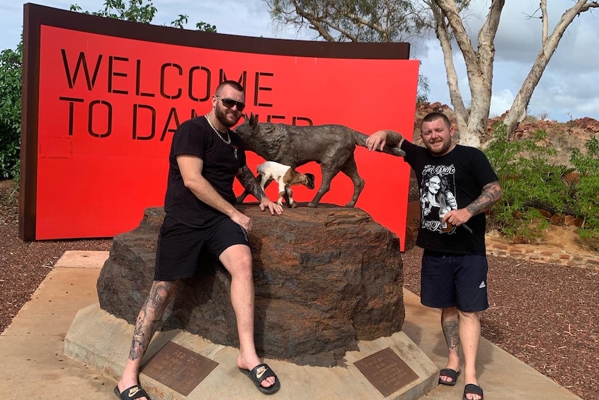 Doug the Goat at the famous Red Dog statue in Dampier. 