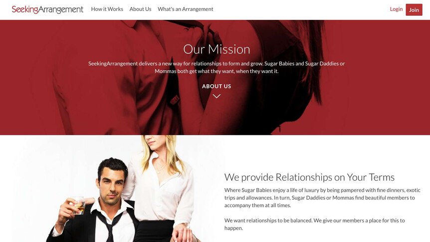 The Seeking Arrangement dating website.