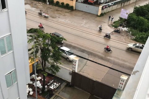 Street view with motorcycles.