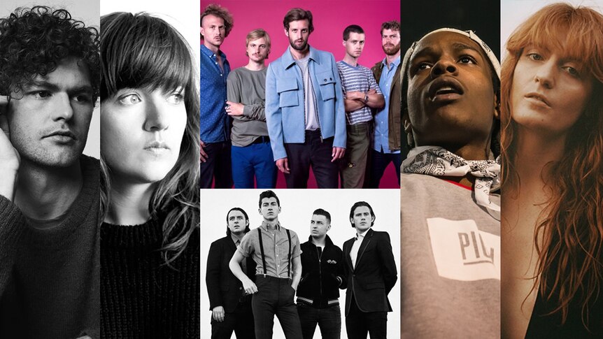 Vance Joy, Courtney Barnett, the rubens, arctic monkeys, asap rocky and Florence Welch in composite
