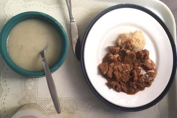 Casserole, mash and soup.