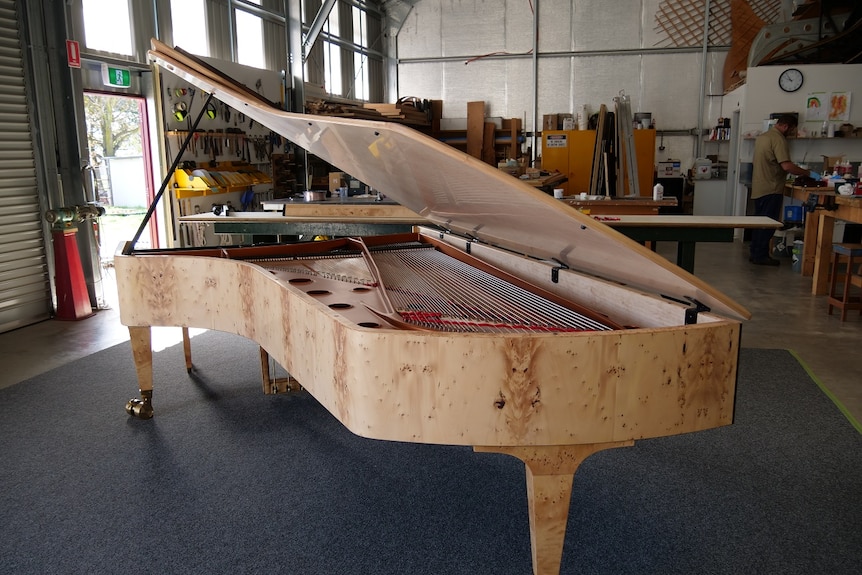 The world's first 108 key 9 octave grand piano from behind