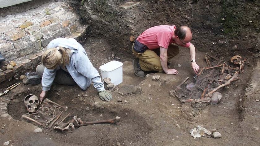 Archaeologists unearth skeletons at the Driffield Terrace site in York, where excavation work started in 2004.