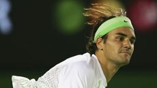 World number one Roger Federer sends down a serve