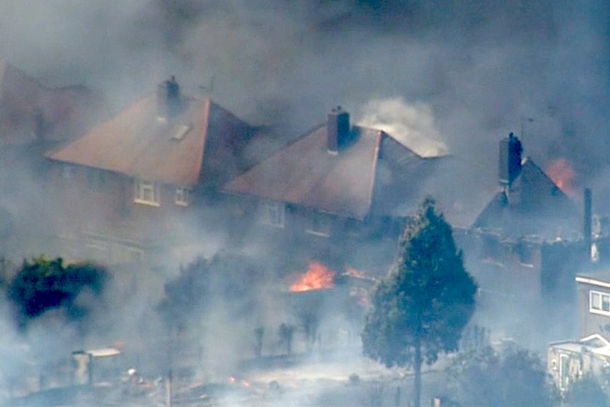 A fire burns a house in London.