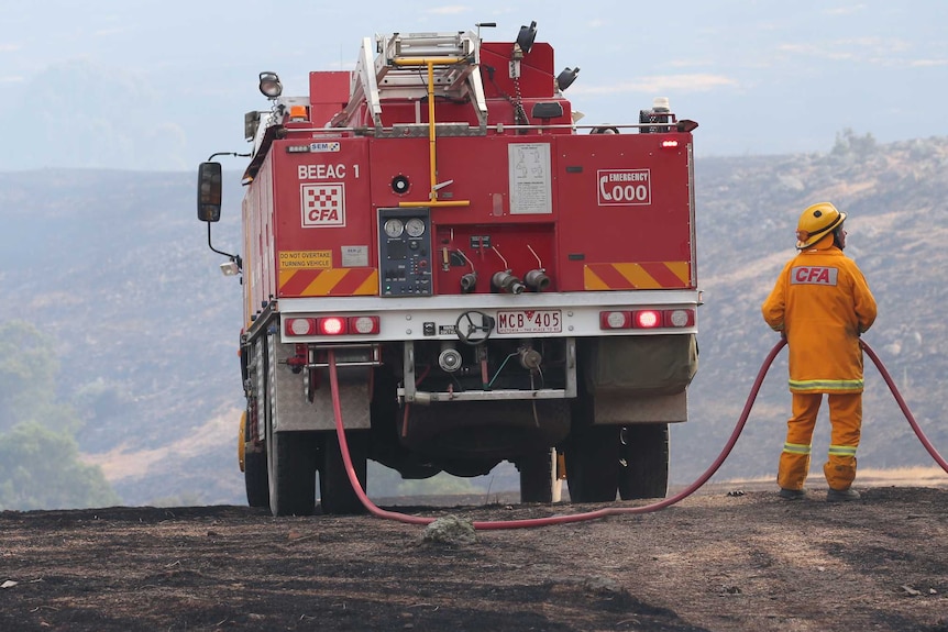 A fire crew at the Scotsburn fire, which burnt through 4,000 hectares on the weekend.