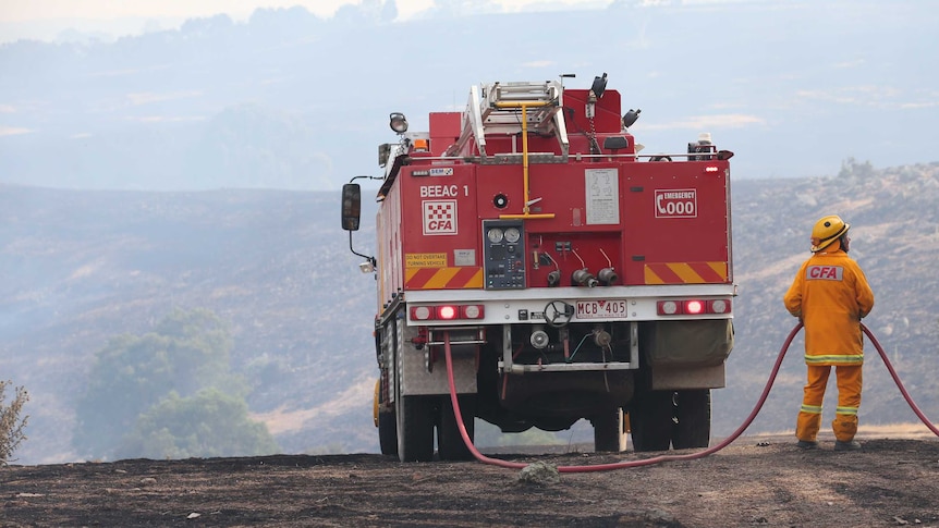 A fire crew at the Scotsburn fire, which burnt through 4,000 hectares on the weekend.