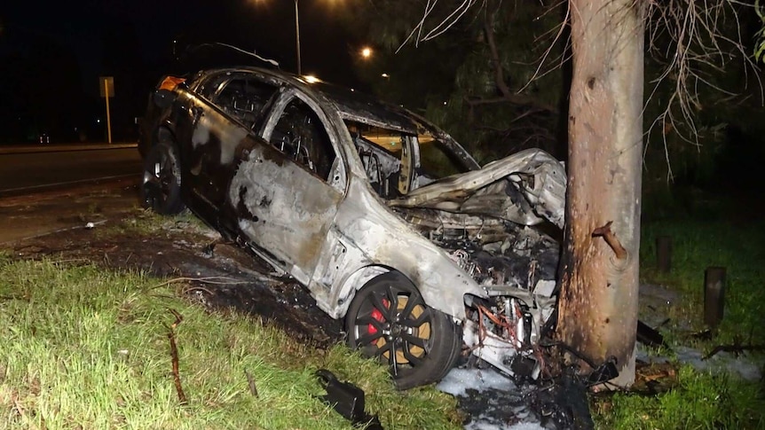 A car hit a tree in the Perth suburb of Thronlie on Garden St