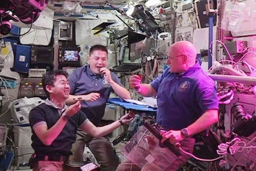 Growing lettuce aboard the International Space Station.