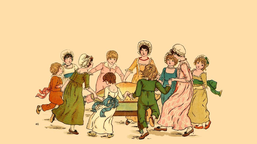 An illustration of children dancing around in a circle