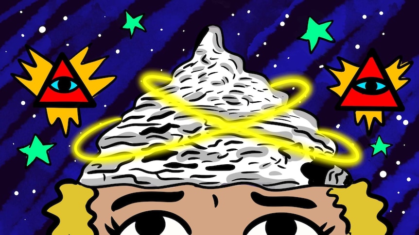 illustration of a person wearing an aluminium or tin foil hat for story on how conspiracy theories impact relationships
